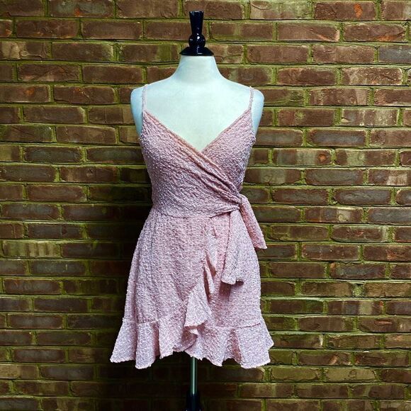 Pink Spaghetti Strap Ruffle Wrap Dress Size Medium - Picture 2 of 7